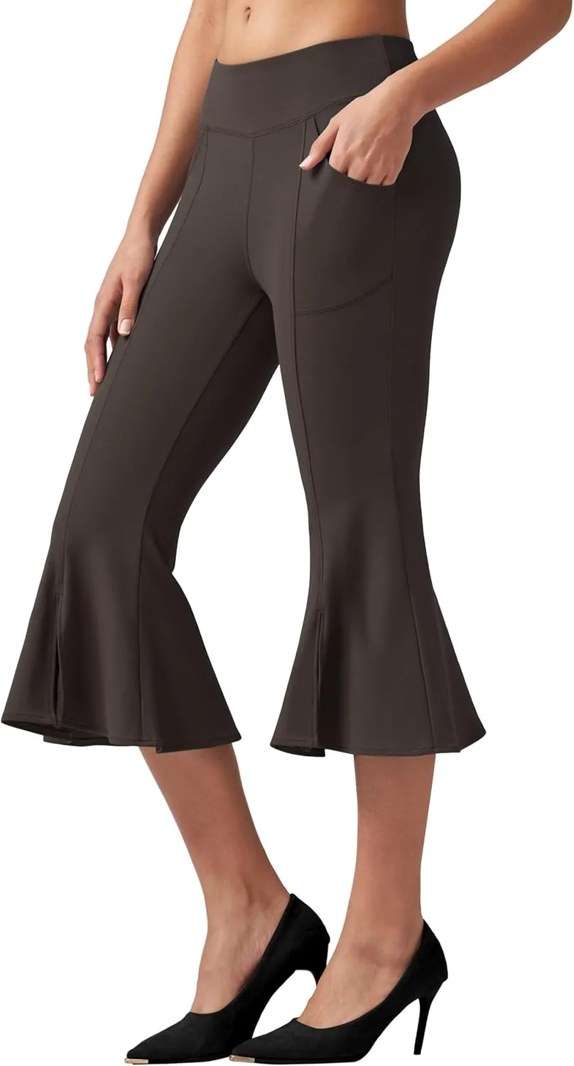 Willit Women's Yoga Capri Pants Stretch Causal Athletic Quick Dry Capri Ruffle Dance Leggings with Pockets