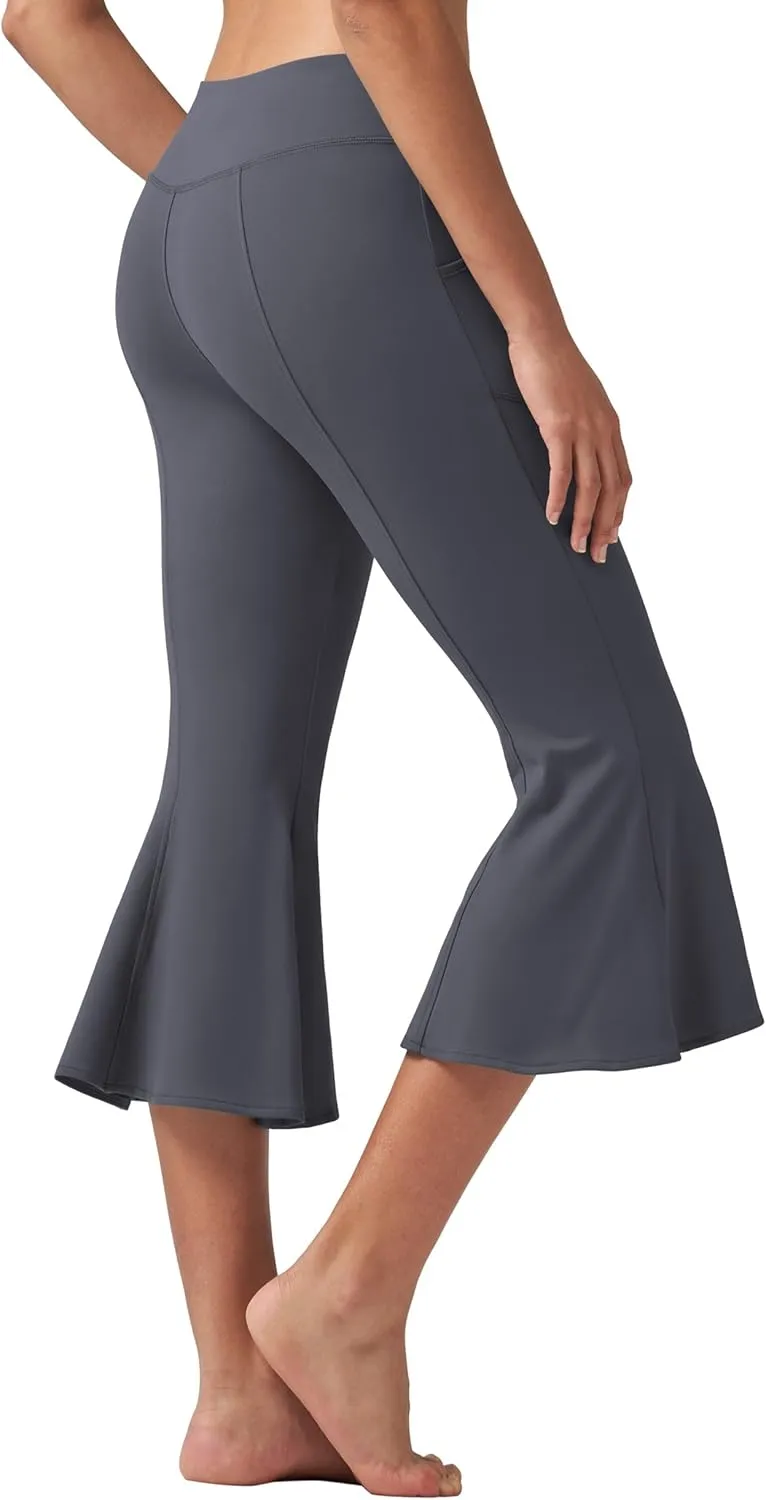 Willit Women's Yoga Capri Pants Stretch Causal Athletic Quick Dry Capri Ruffle Dance Leggings with Pockets