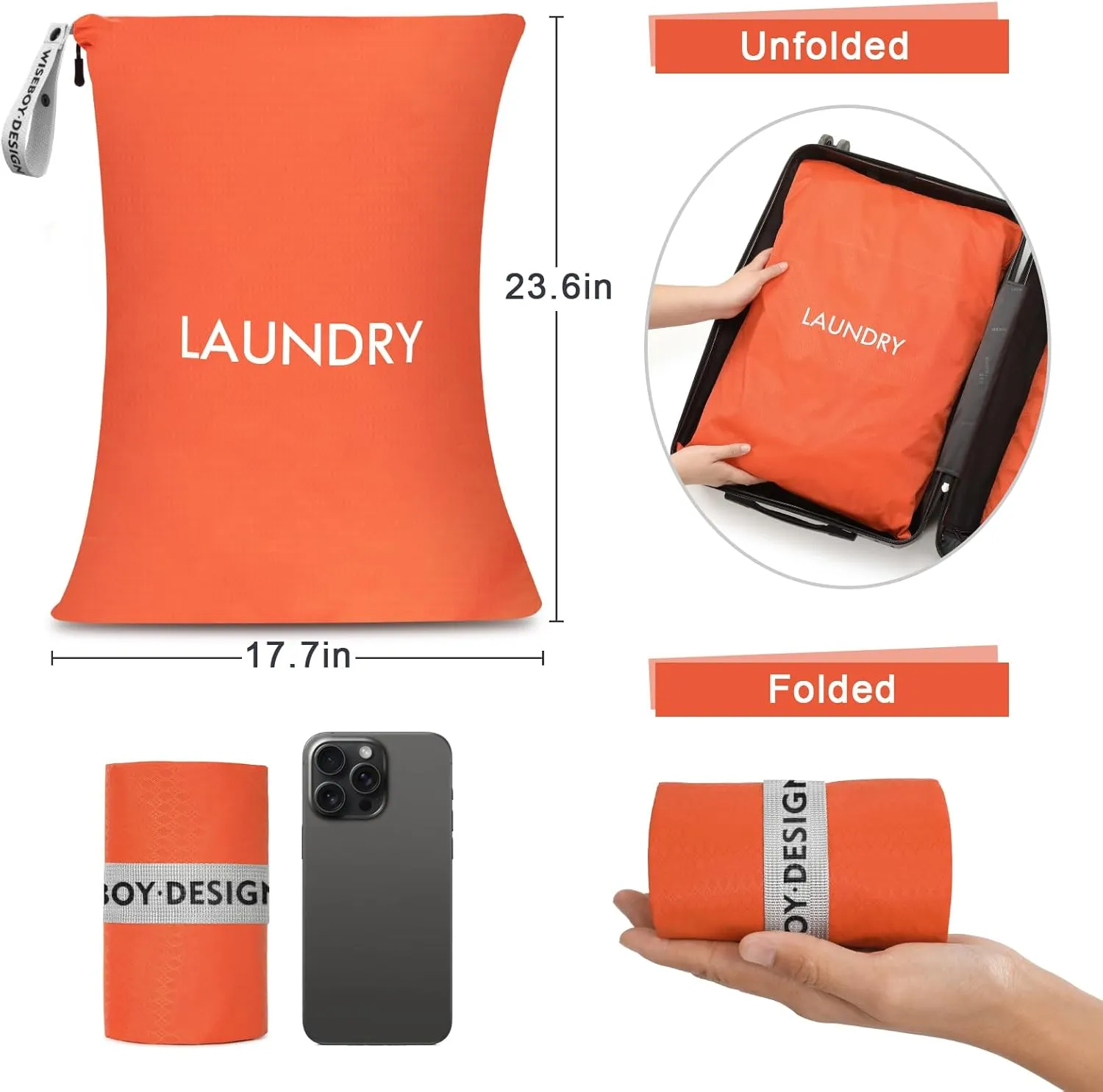 WiseBoy 2 Pack Laundry Bags, Travel Laundry Bag for Dirty Clothes, Washable Nylon Wet Dry Bag, Dirty Clothes Bag for College Dorm, Travel, Camping