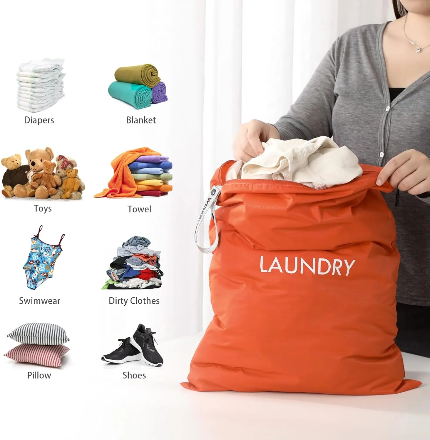 WiseBoy 2 Pack Laundry Bags, Travel Laundry Bag for Dirty Clothes, Washable Nylon Wet Dry Bag, Dirty Clothes Bag for College Dorm, Travel, Camping