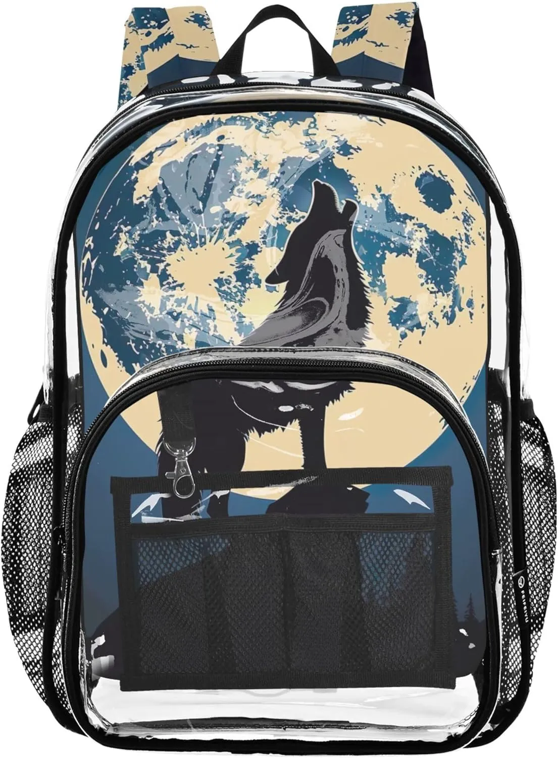 Wolf Howling Moon Clear Backpack Women Cute Boys Backpacks for Girls School Clear Plastic Bag Pvc
