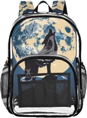 Wolf Howling Moon Clear Backpack Women Cute Boys Backpacks for Girls School Clear Plastic Bag Pvc