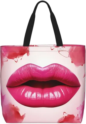 Woman Lips Tote Bag for Women Hobo Handbags with Zipper Large Shoulder Bag Shopping Bags Travel Purse