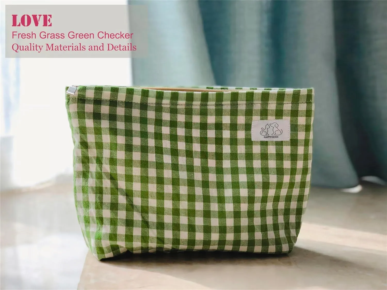 Women Checkered Canvas Makeup Bag Cosmetic Pouch Make Up Travel Purse Organizer, Cute Green Plaid