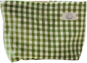 Women Checkered Canvas Makeup Bag Cosmetic Pouch Make Up Travel Purse Organizer, Cute Green Plaid
