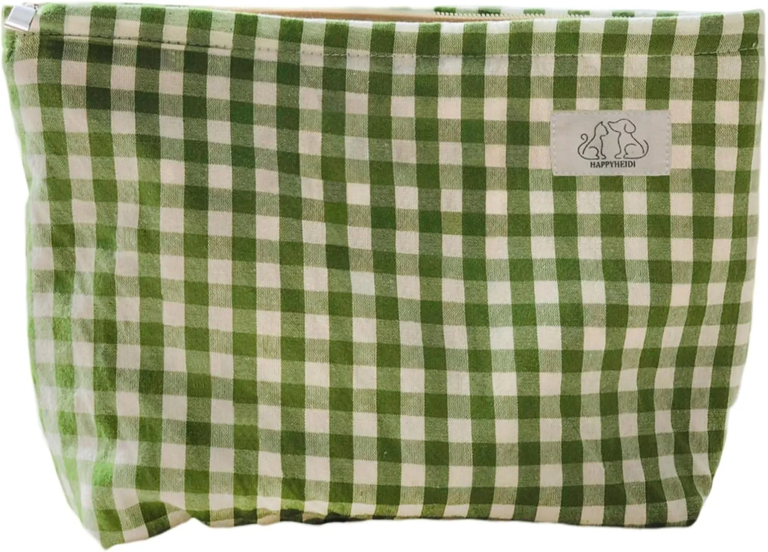 Women Checkered Canvas Makeup Bag Cosmetic Pouch Make Up Travel Purse Organizer, Cute Green Plaid