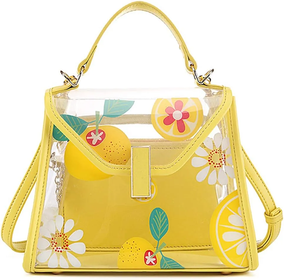 Women Chic Clear Tote Handbags Transparent PVC Satchel Top Handle Cross Body Bag