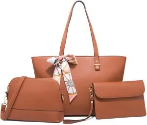 Women Handbags Sets Synthetic Leather Tote Shoulder Bags Classic Dome Satchel Bag Wristlets Wallet Zipper Purses 3-Pcs
