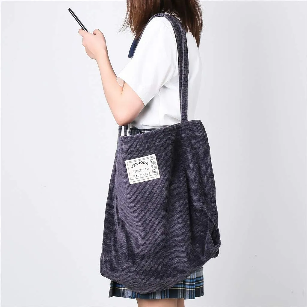 Women Shoulder Handbags Casual Hobo Bags Corduroy Shopper Tote Bag