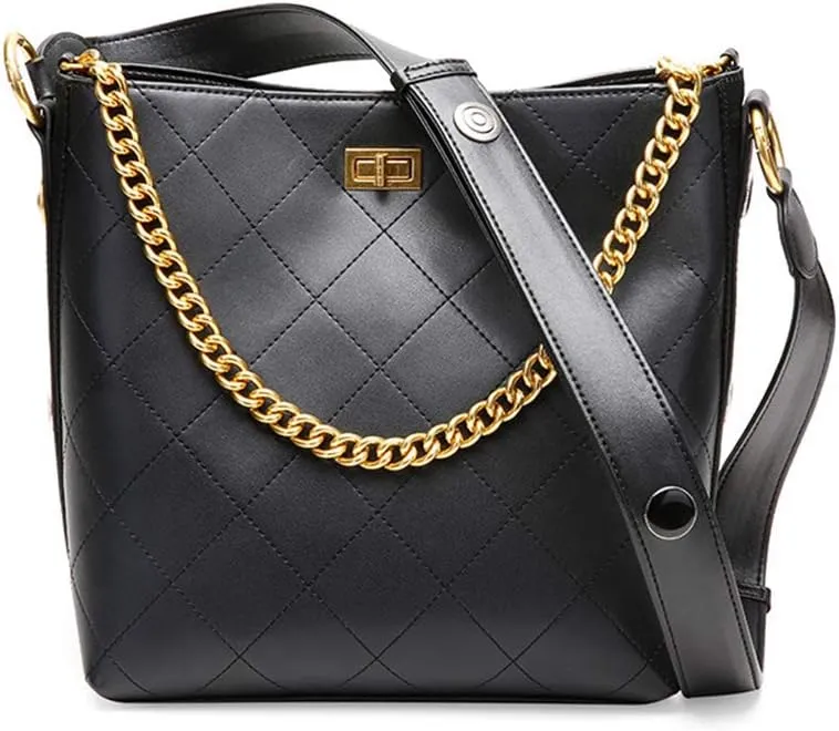 Women Vintage Leather Bucket Bags Chain Strap Shoulder Purse Cross Body Daily Bag