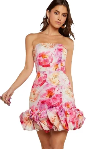 Women's 2024 Casual Boho Mini Short Dress Sleeveless Moon Floral Ruffle Hem Tube Dress