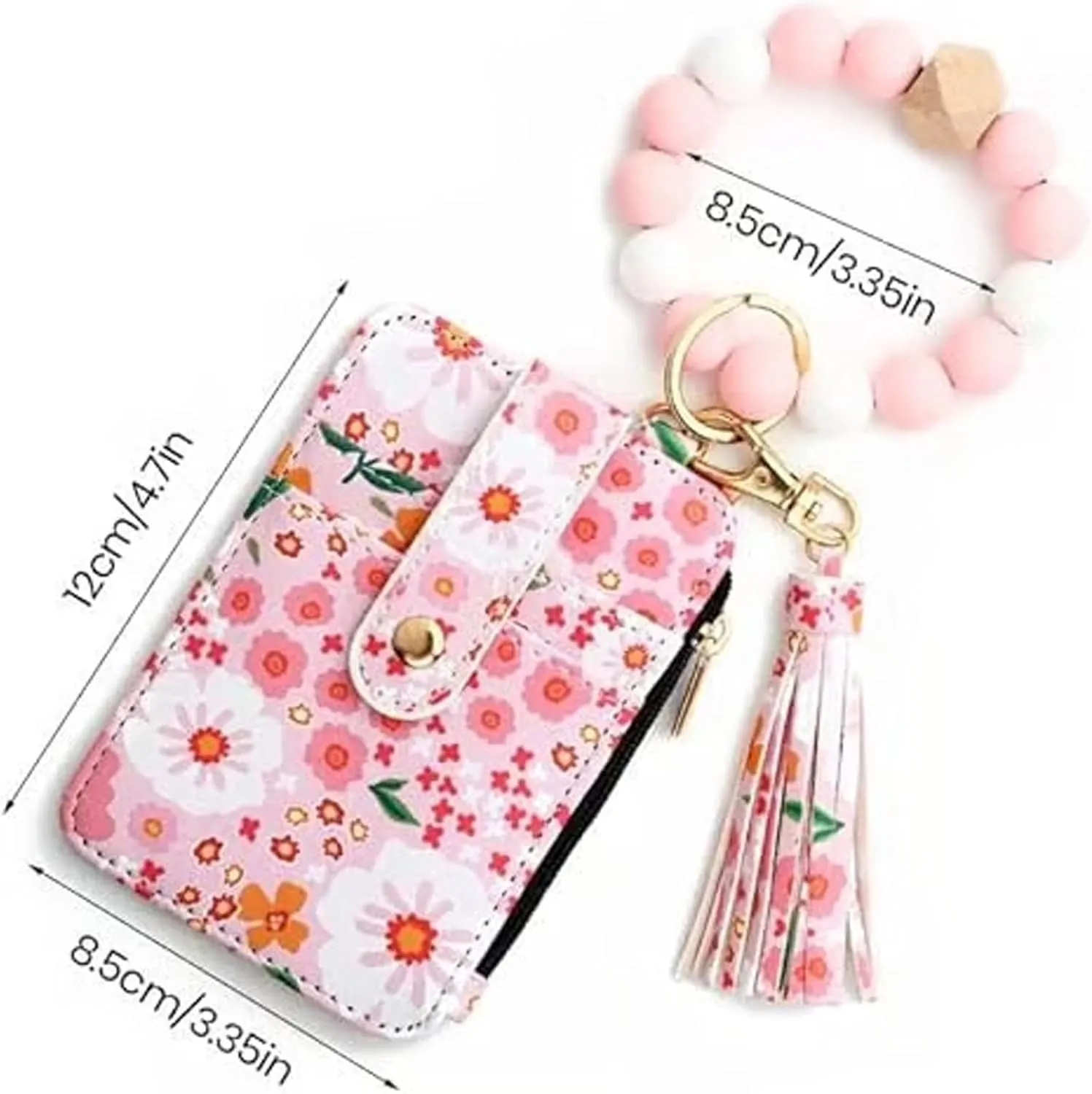 Women's Boho Beaded Wallet,Bracelet Keychain Wallet with Beaded Tassel Decoration,Style Wristlet Pouch with Floral Pattern(Green)