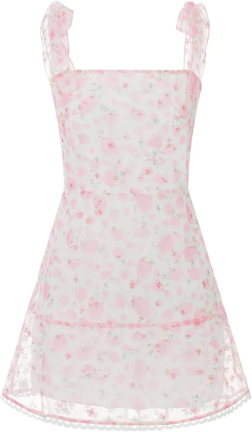 Women's Bubble Tank Mini Dress Tie Shoulder Backless A-Line Sleeveless Ruffle Dress Short Sundress for Beach Club Streetwear