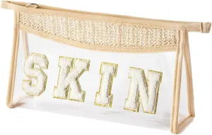 Women's Makeup Letter Bag, Sun Bag for Beach Swim, Waterproof Zipper Make up Bag Toiletry Pouch For Travel (SKIN)