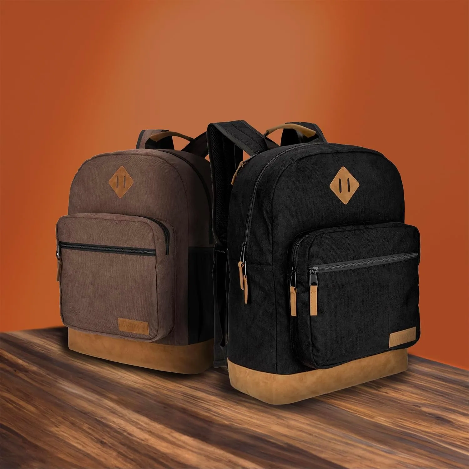 Wrangler Yellowstone Sturdy Backpack for Travel Classic Logo Water Resistant Casual Daypack for Travel with Padded Laptop Notebook Sleeve (Black Corduroy)