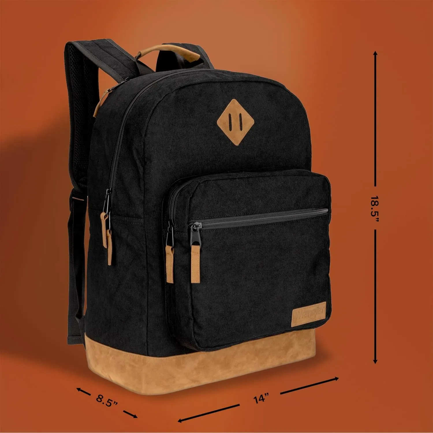 Wrangler Yellowstone Sturdy Backpack for Travel Classic Logo Water Resistant Casual Daypack for Travel with Padded Laptop Notebook Sleeve (Black Corduroy)