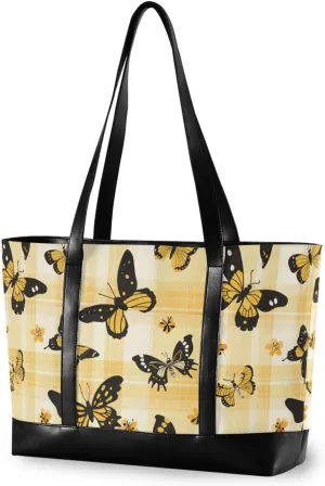 Yellow Spring Butterflies modern laptop shoulder bag with zipper travel tote bag for flight with diaper maletines para mujer